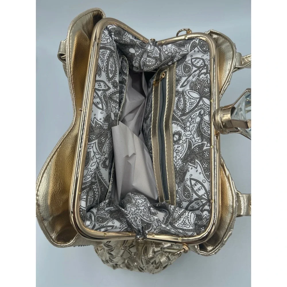 Handbag Bottari Gold Color Rhinestone Looking Satchel Clutch Clasp Evening Bag